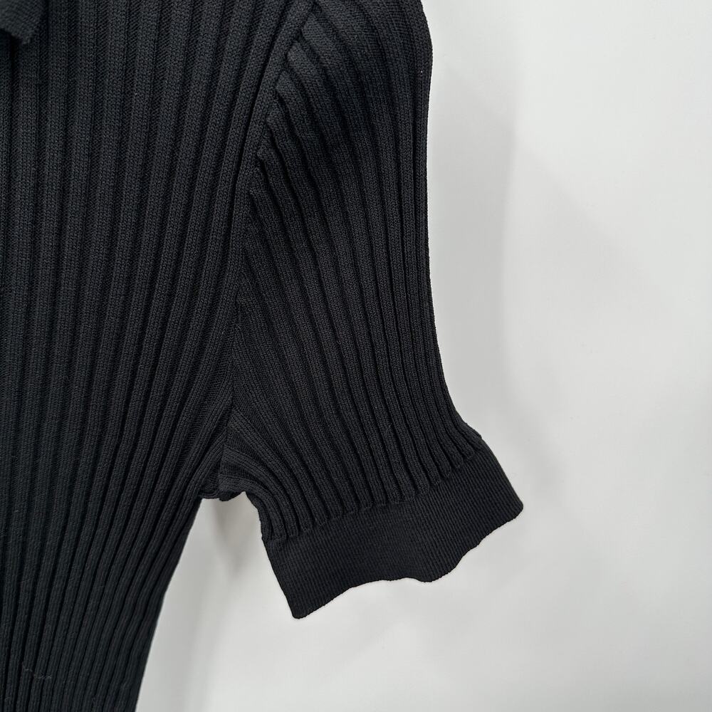 FRANK & OAK Ribbed Black Short Sleeve Collared Top // M - Picture 5 of 8